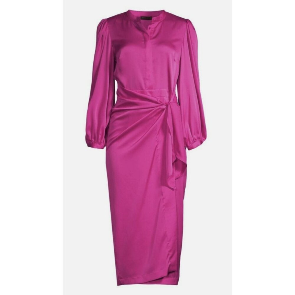 Donna Karan $425 Fuschia Pink Tie Front Midi Dress Sz 10 NWT